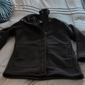 Denim & Co XS Double Bonded Fleece & Sherpa Mid Length Jacket Zip Button Pockets